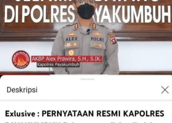 Tampilan di youtube Kapolres Payakumbuh AKBP Alex Prawira